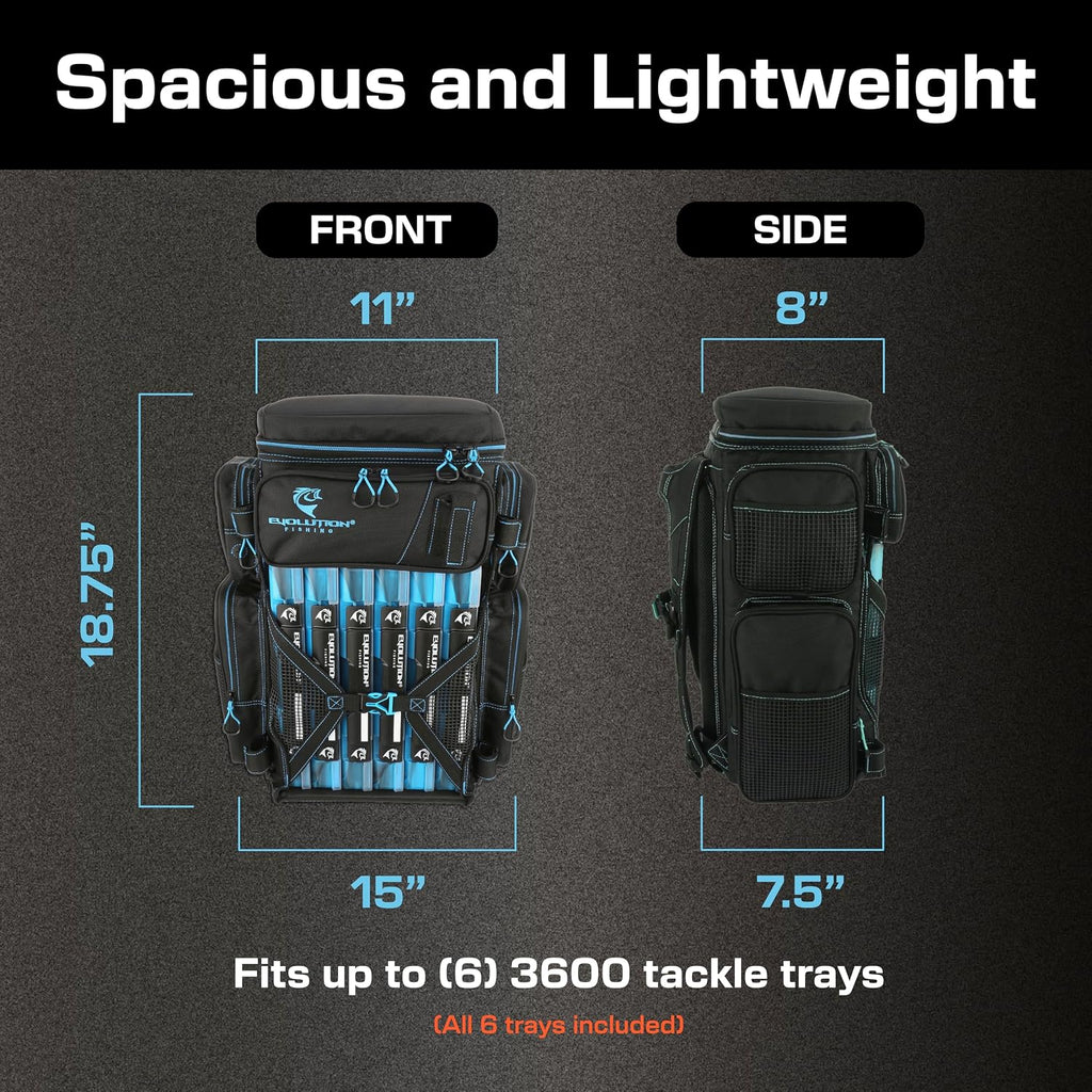 Evolution Fishing Drift Series Tackle Backpack, Outdoor Rucksack w/ 6 Fishing Tackle Trays, Heavy Duty