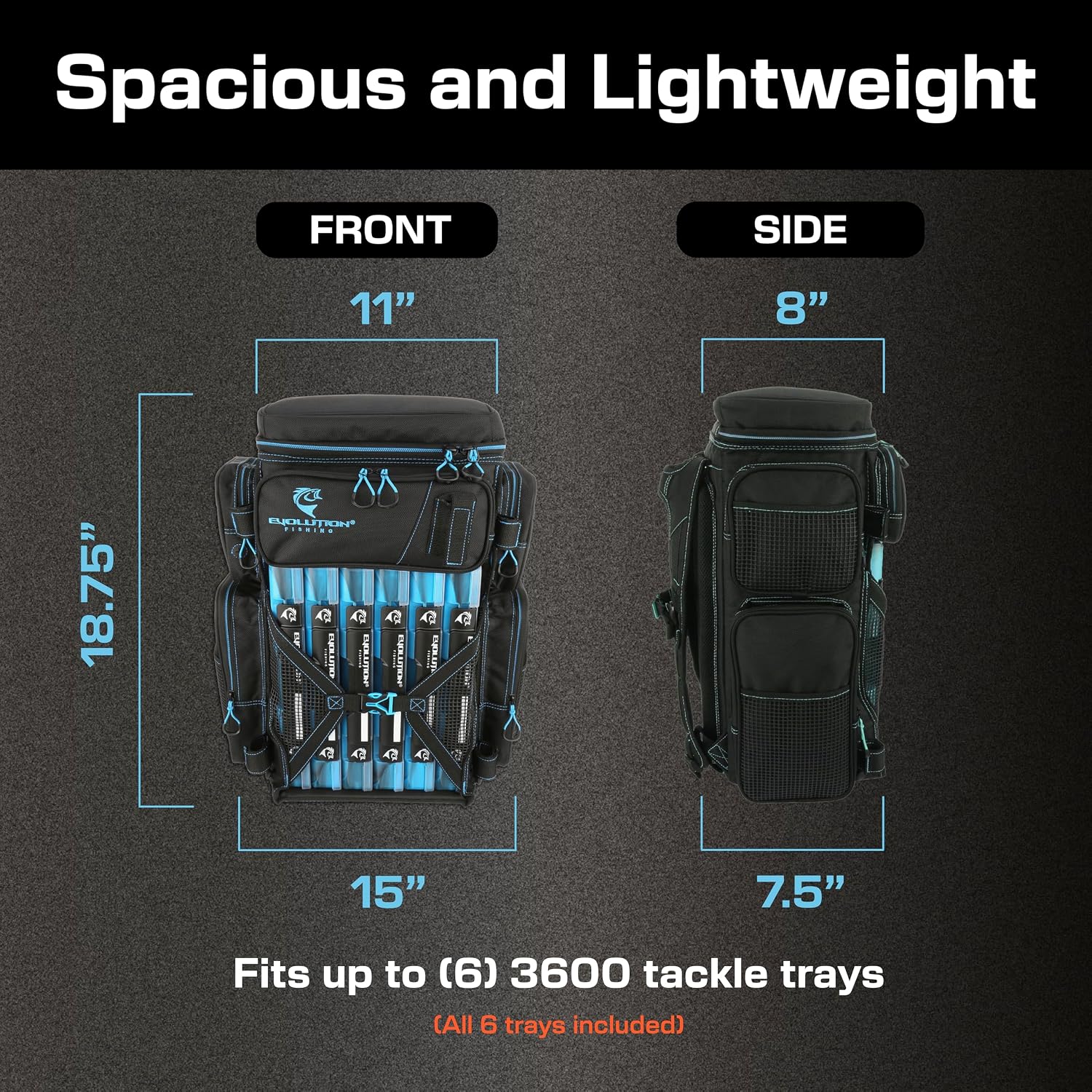 Evolution Fishing Drift Series Tackle Backpack, Outdoor Rucksack w/ 6 Fishing Tackle Trays, Heavy Duty