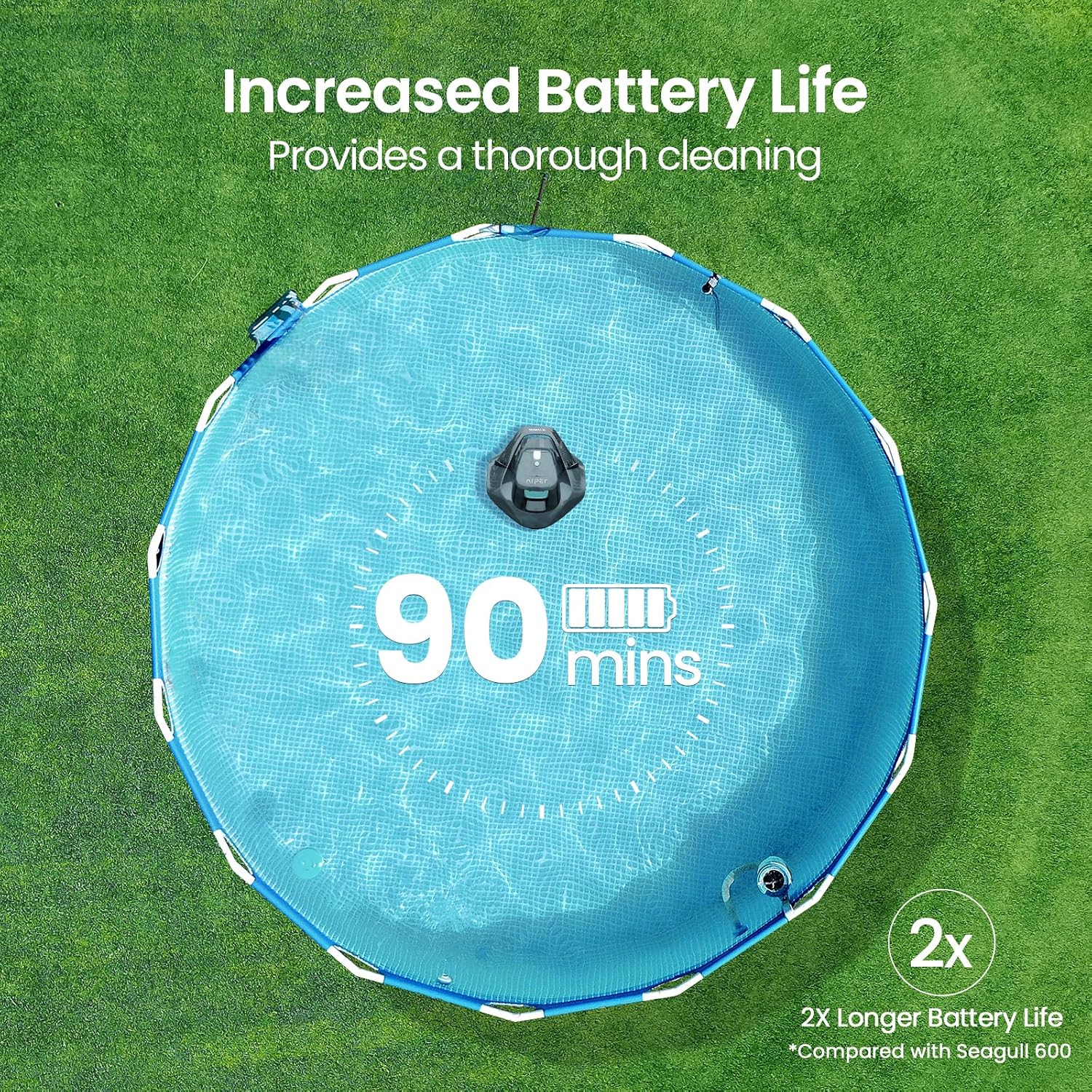 AIPER Seagull SE 2025 Cordless Robotic Pool Cleaner with LED Indicator, Self-Parking Technology, Lasts 90 Mins Runtime, Ideal for Above-Ground Pool up to 40 Feet, Grey & Teal