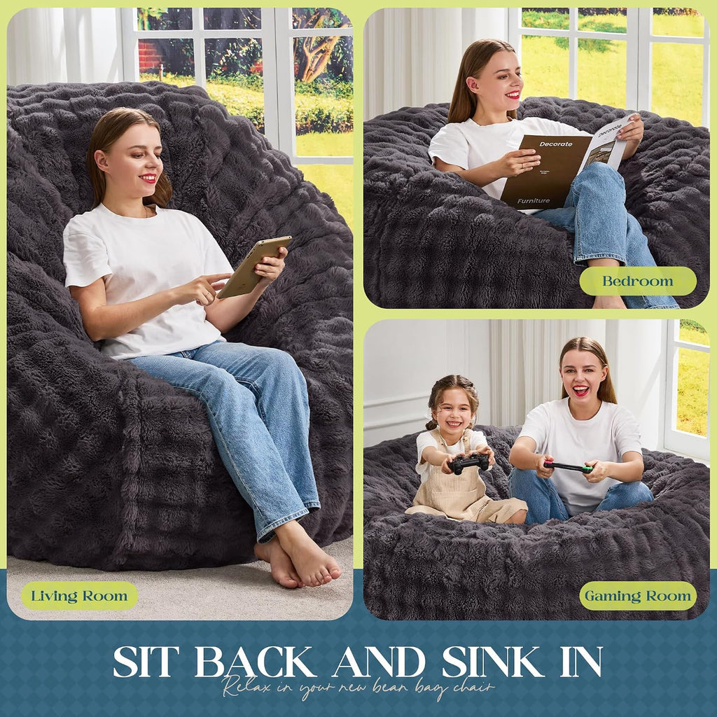 Hobestluk Bean Bag Chairs Beanbag Chair with Filler Adult Bean Bags with Fluffy & Machine Washable Cover, Giant Bean Bag Chairs for Aduts (Dark Grey, 5FT-50' x 50' x 24')