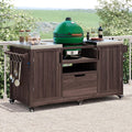 66.5' Outdoor Kitchen Island with Stainless Steel Top for Big Green Egg, Rolling Grill Cart with Adjustable Shelves, Lockable Wheels, Outdoor Table and Bar Storage Cabinet for Patio
