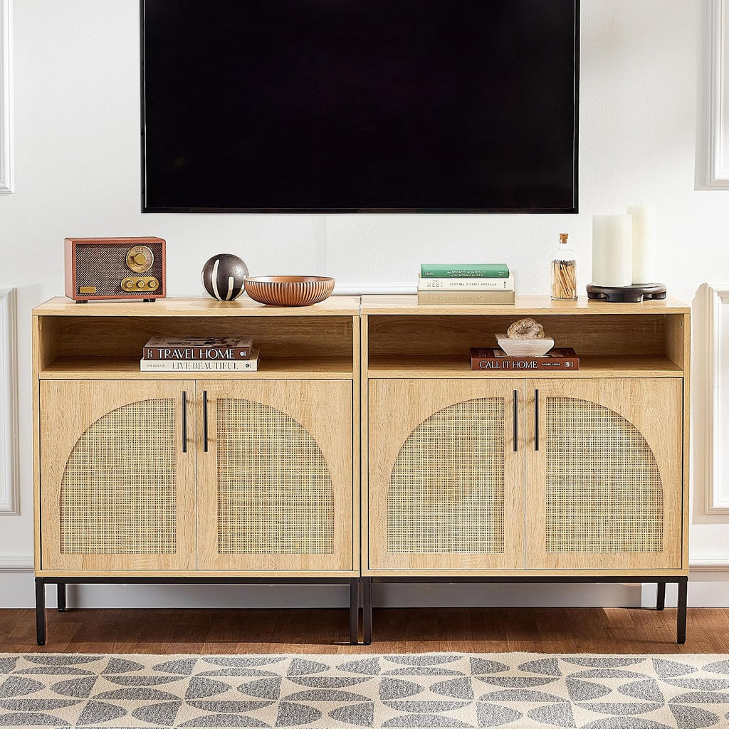 Best Choice Products Rattan Sideboard Buffet Cabinet, Entryway Table, Accent Storage Cabinet, Console Table for Hallway, Living Room, Dining Room - Natural