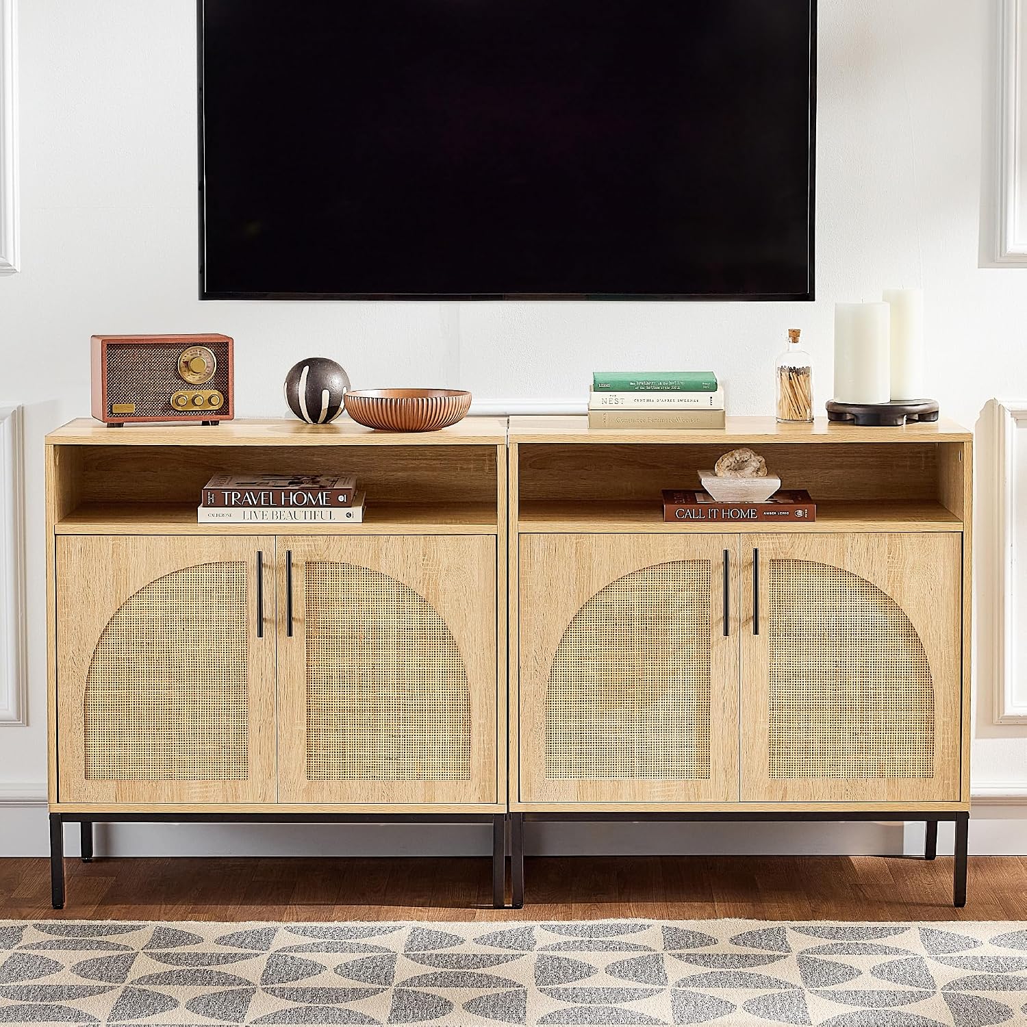Best Choice Products Rattan Sideboard Buffet Cabinet, Entryway Table, Accent Storage Cabinet, Console Table for Hallway, Living Room, Dining Room - Natural