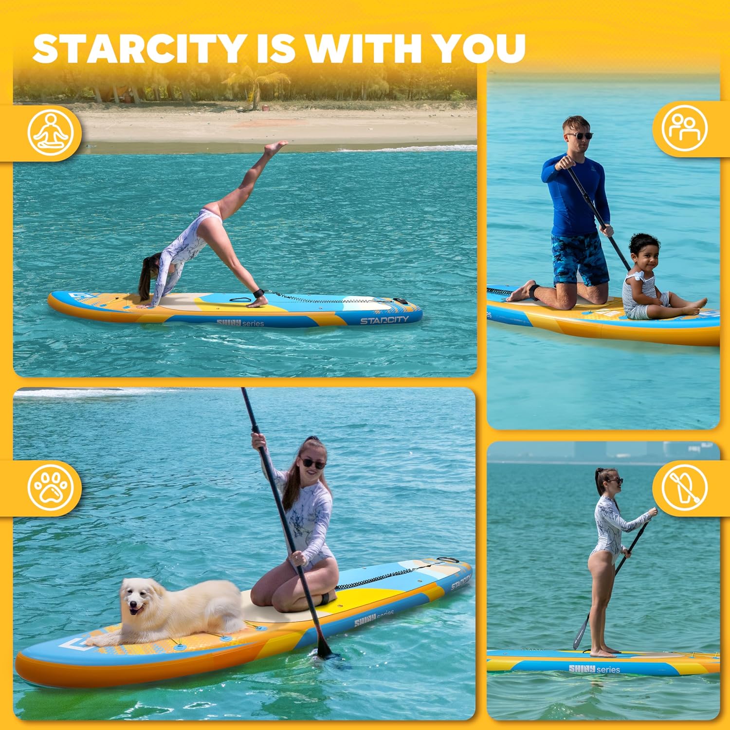 Starcity 11'x34*6' Blow Up Paddle Board, Inflatable Paddle Board, Spacious and Stable, Anti Slip and Easy to Operate, Large Size Suitable for Single Person/Family/Pet Use