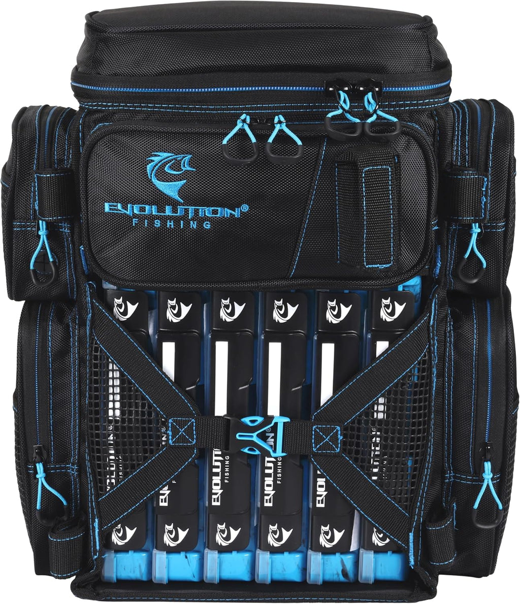 Evolution Fishing Drift Series Tackle Backpack, Outdoor Rucksack w/ 6 Fishing Tackle Trays, Heavy Duty