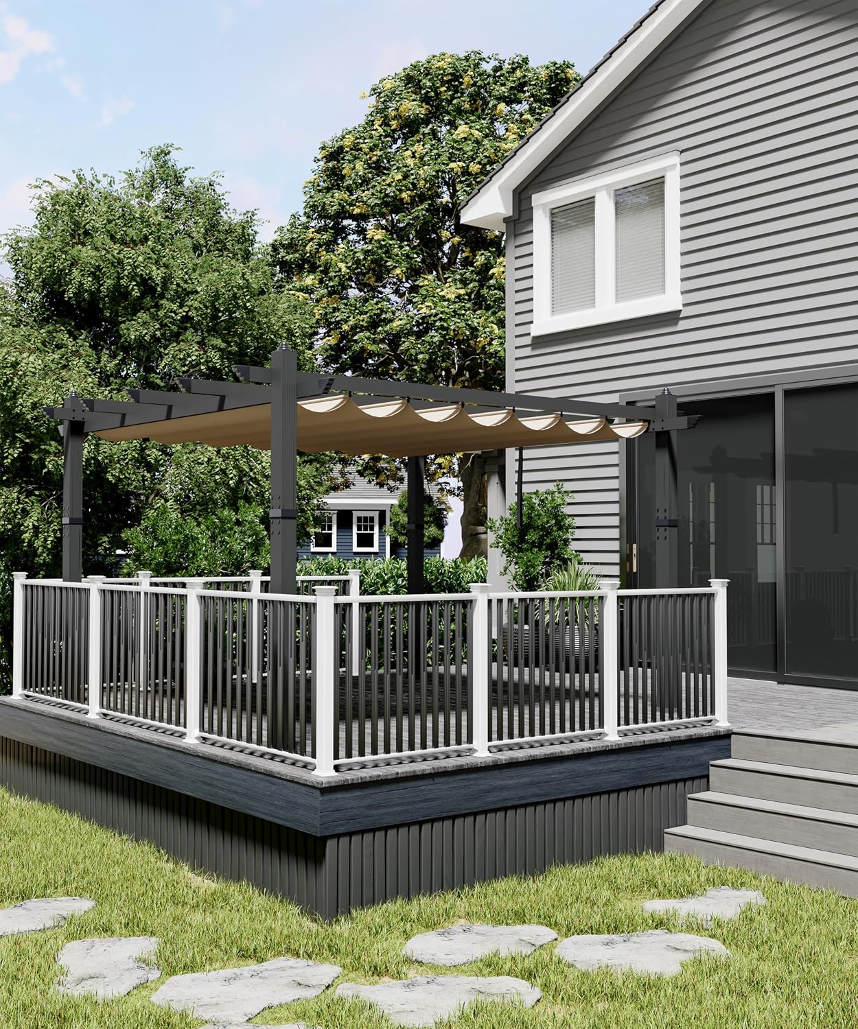 GAOMON 10x13 Ft Outdoor Pergola, Heavy-Duty Aluminum Patio Pergolas and Gazebos Clearance with Retractable Canopy Sun Shade, UV-Resistant Metal Pergola for Existing Deck, Backyard Garden Porch, Khaki