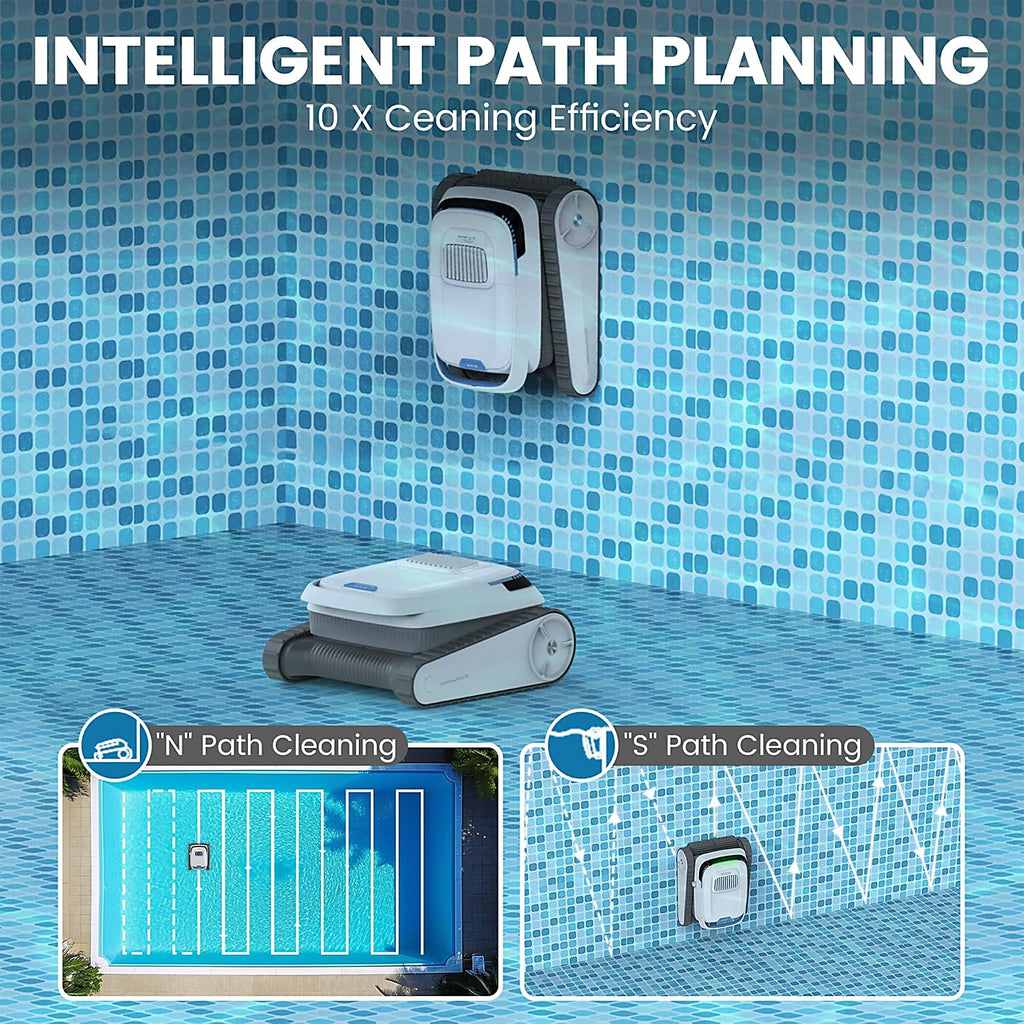 VOXIV Cordless Robotic Pool Vacuum, Pool Cleaner with Track Drive & Smart Navigation, Wall & Waterline Climbing, 120min Runtime, for Inground & Above-Ground Pools up to 1600 Sq. Ft.