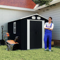 KEIKI 8x6 FT Outdoor Storage Shed, Metal Garden Shed, Heavy Duty Tool Shed, Lockable Weatherproof Storage House with Air Vents for Backyard Patio Outdoor Storage, Dark Gray