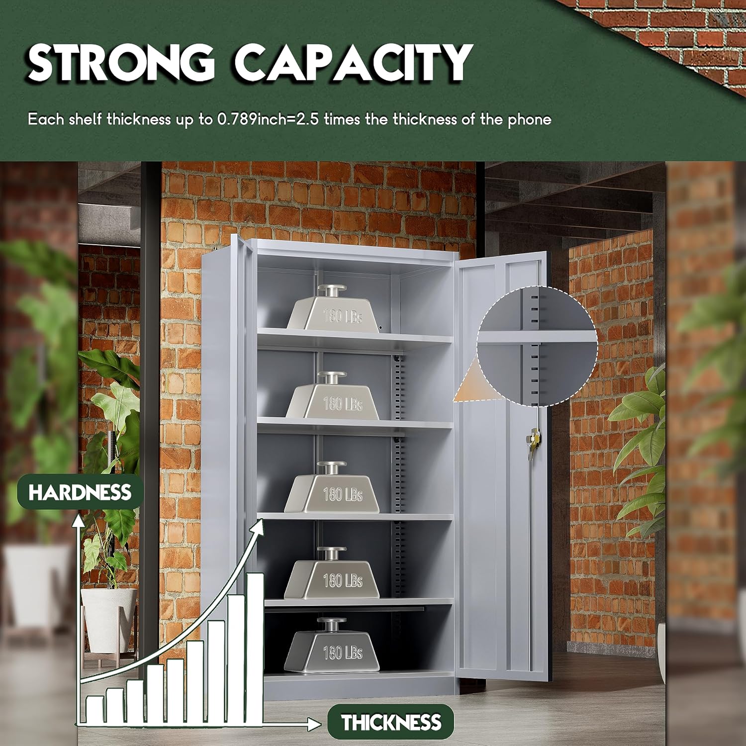 Greenvelly Metal Storage Cabinet, 72' Lockable Metal Garage Storage Cabinet with Doors and 4 Adjustable Shelves, Locking Steel Cabinet for Home Office, Garage, Shop, School (Dark Grey 36' W x 18' D)