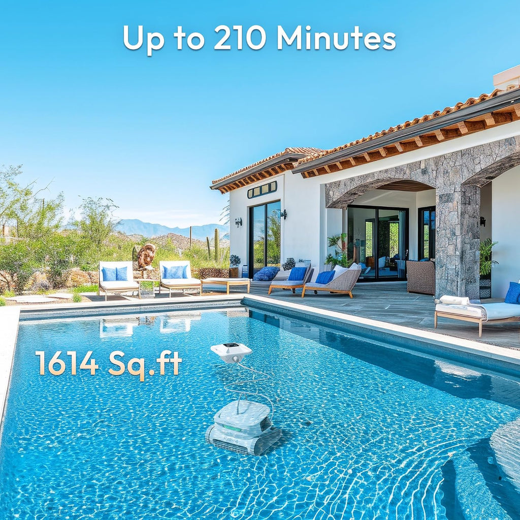 Hydro4 Wireless Robotic Pool Cleaner with Dual Inlet for Above/In ground Pools up to 1,614 Sq.ft, 210 Mins Runtime, Wall/Floor Cleaning, Waterline Tech, Smart Navigation, APP/Cloud Control