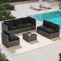 LHBcraft 7 Piece Patio Outdoor Furniture Set, Outdoor Sectional, All-Weather Hand-Woven Wicker Black Patio Sectional, Rattan Outside Furniture with Cushion and Glass Coffee Table