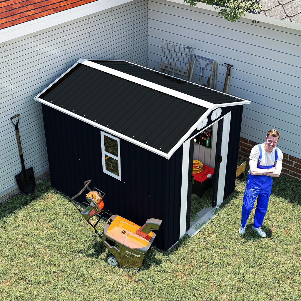 KEIKI 8x6 FT Outdoor Storage Shed, Metal Garden Shed, Heavy Duty Tool Shed, Lockable Weatherproof Storage House with Air Vents for Backyard Patio Outdoor Storage, Dark Gray