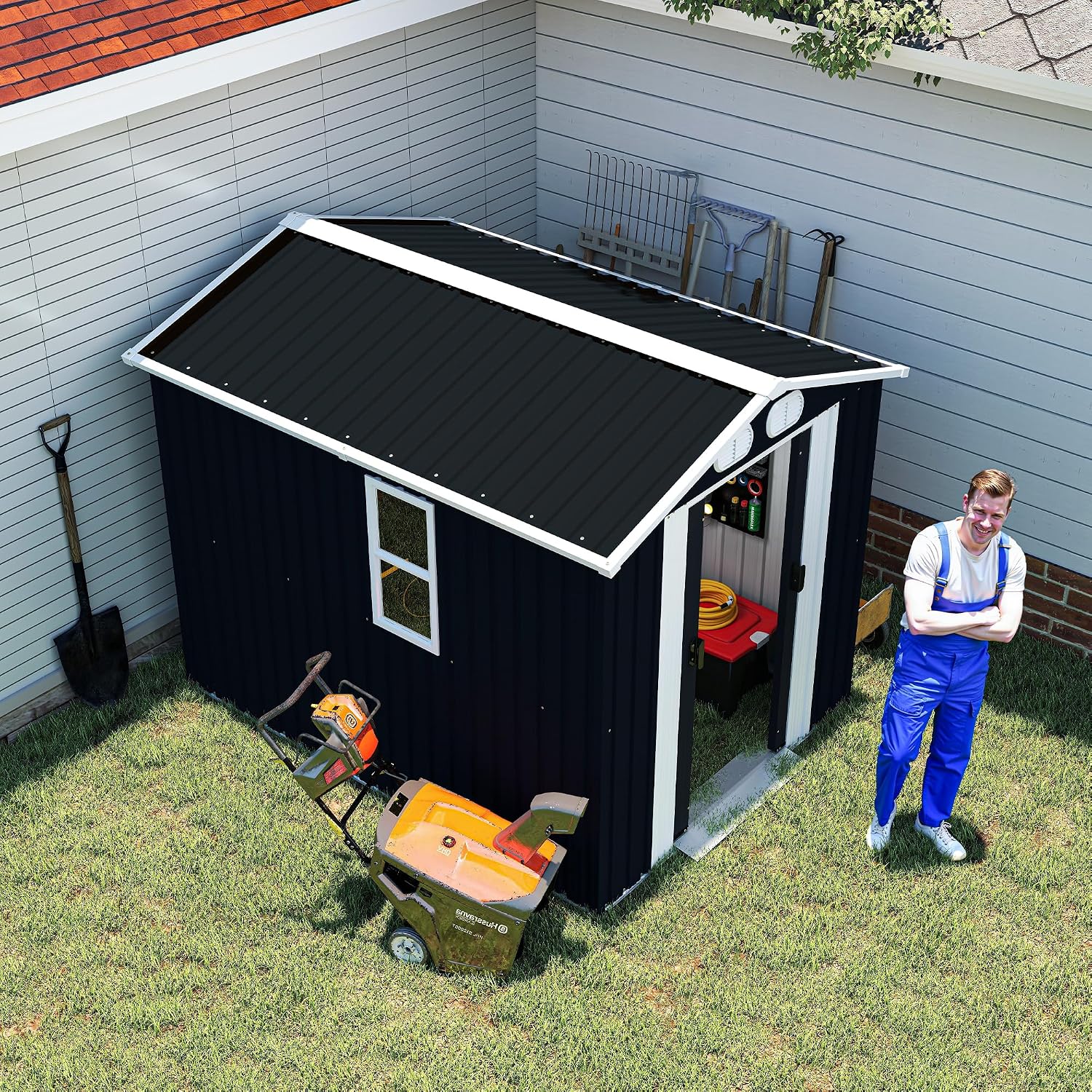 KEIKI 8x6 FT Outdoor Storage Shed, Metal Garden Shed, Heavy Duty Tool Shed, Lockable Weatherproof Storage House with Air Vents for Backyard Patio Outdoor Storage, Dark Gray