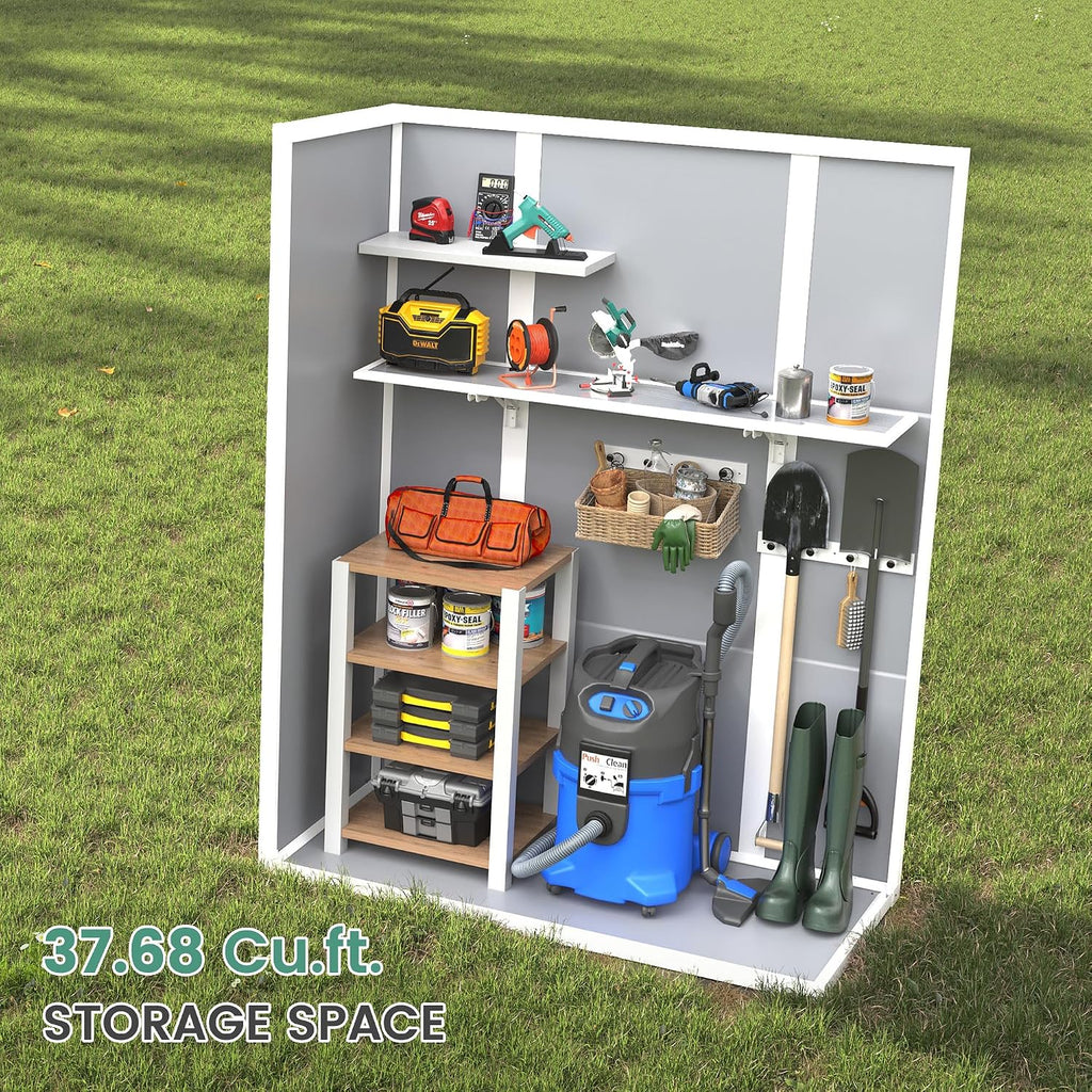UDPATIO 38 Cu.ft Resin Outdoor Storage Shed, Vertical Tool Shed with Shelving Brackets for Patio Pool Lawn Garden, Grey