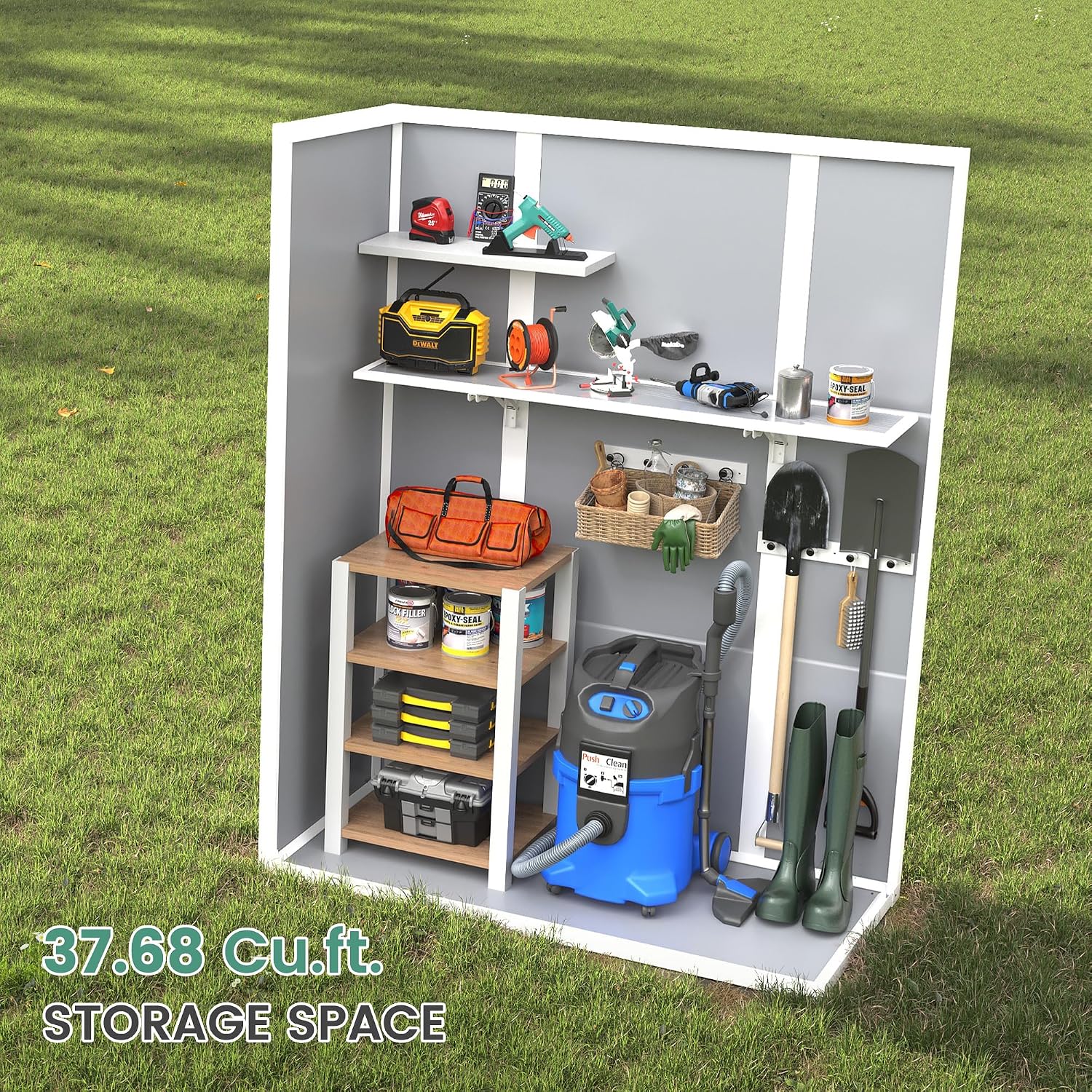 UDPATIO 38 Cu.ft Outdoor Resin Storage Shed, Vertical Tool Shed with Shelving Brackets for Patio Pool Lawn Garden, Grey
