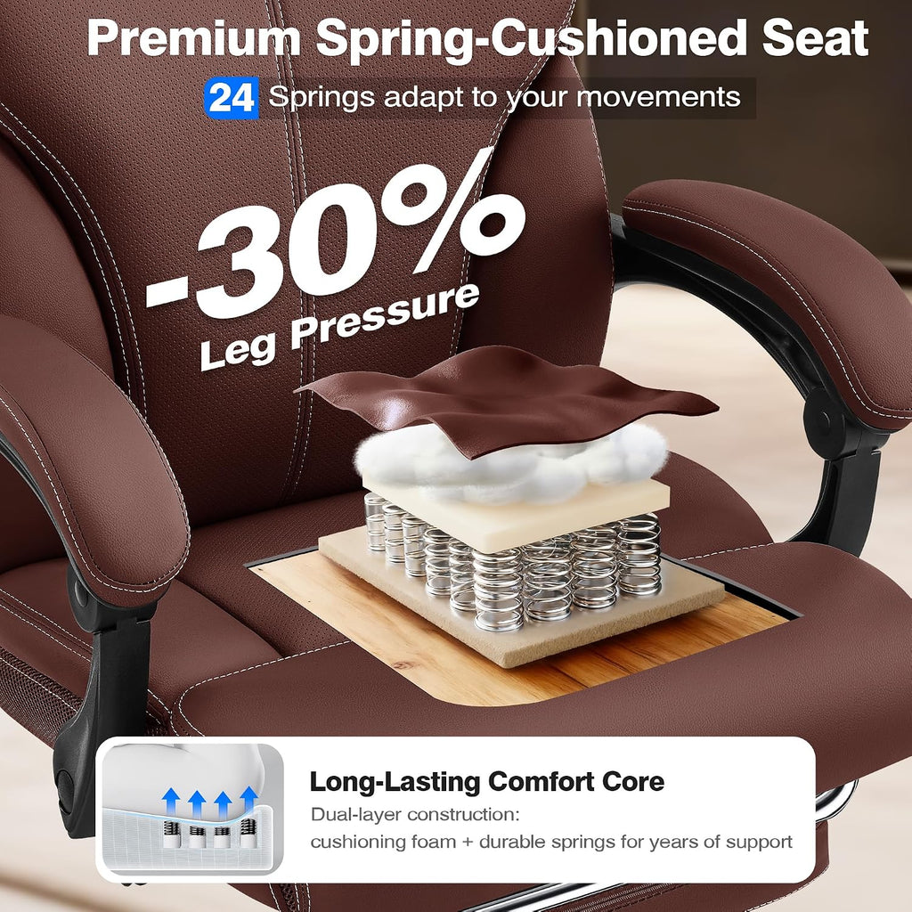 AreShark Office Chair - Ergonomic Comfortable High Back Computer Desk Chair with Foot Rest - Executive Breathable Swivel Rolling Reclining Leather Chair with Lumbar Support for Home Gaming Relaxing