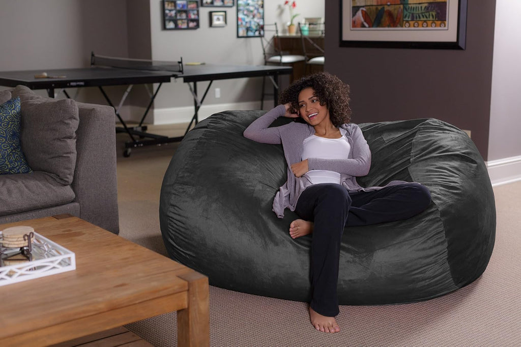 Sofa Sack Bean Bag Lounger - Plush Bean Bag Sofas with Super Soft Microsuede Cover - XL Memory Foam Stuffed Lounger Chairs for Kids, Adults, Couples - Jumbo Bean Bag Chair Furniture 6 Feet - Charcoal