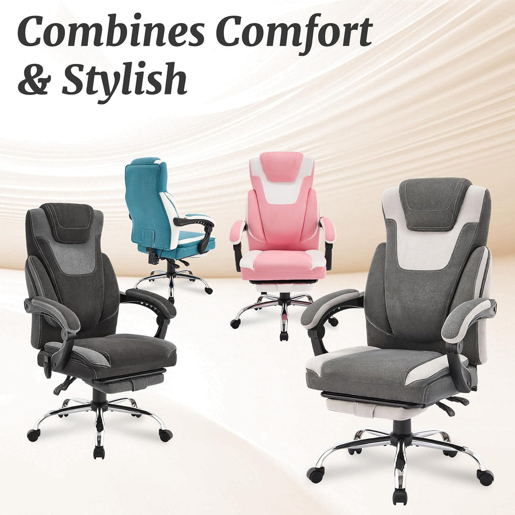 Massage Office Chair with Foot Rest,6-Point Vibration & Heat Reclining Computer Chair,Big and Tall Fabric Office Chair for Heavy People,Ergonomic Executive Desk Chair,Thick Cushion,High Back,BlackGrey