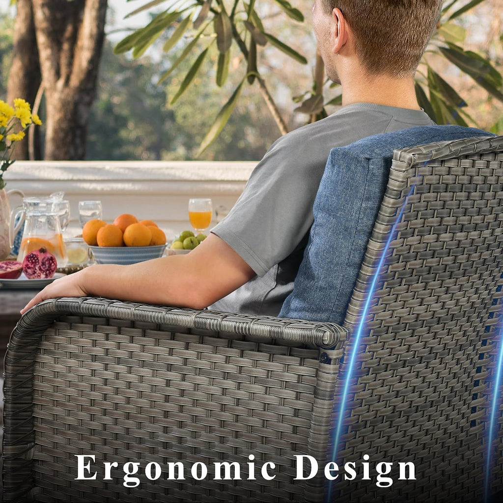 CAODOC 6-Piece Wicker Patio Furniture Set, All-Weather Rattan Conversation Bistro Loveseat Chair and Table Set for Backyard, Balcony and Deck with Soft Cushions and Metal Table(Blue)
