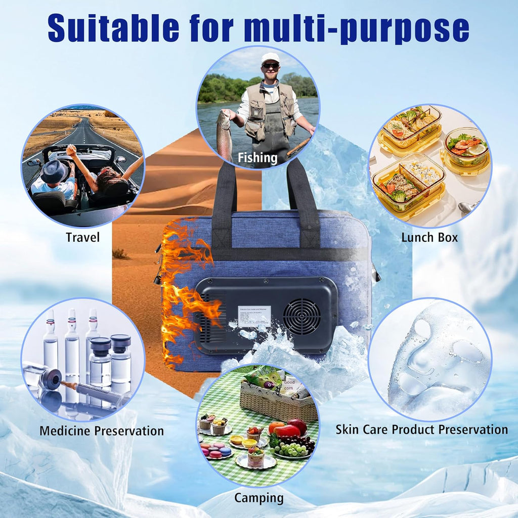 Electric Cooler Bag, Portable Electric Cooler, Foldable Heater Bag, Powered 12 Volt AC/DC Compatible, for Cooling Pre-Cooled Food & Drinks