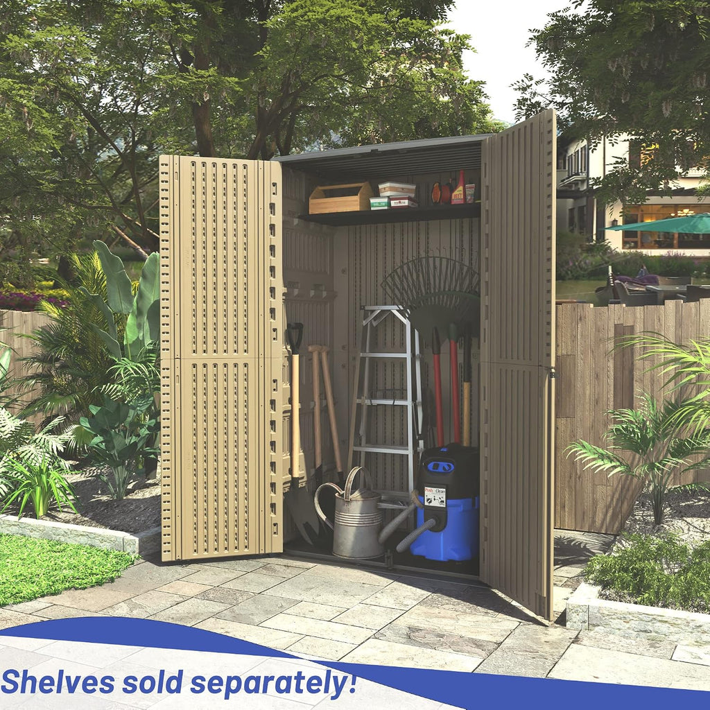 ADDOK Outdoor Storage Sheds Waterproof,Resin Outdoor Storage Cabinet Lockable, Double-Layer Storage Shed for Patios/Generator/Long-Handled Tools