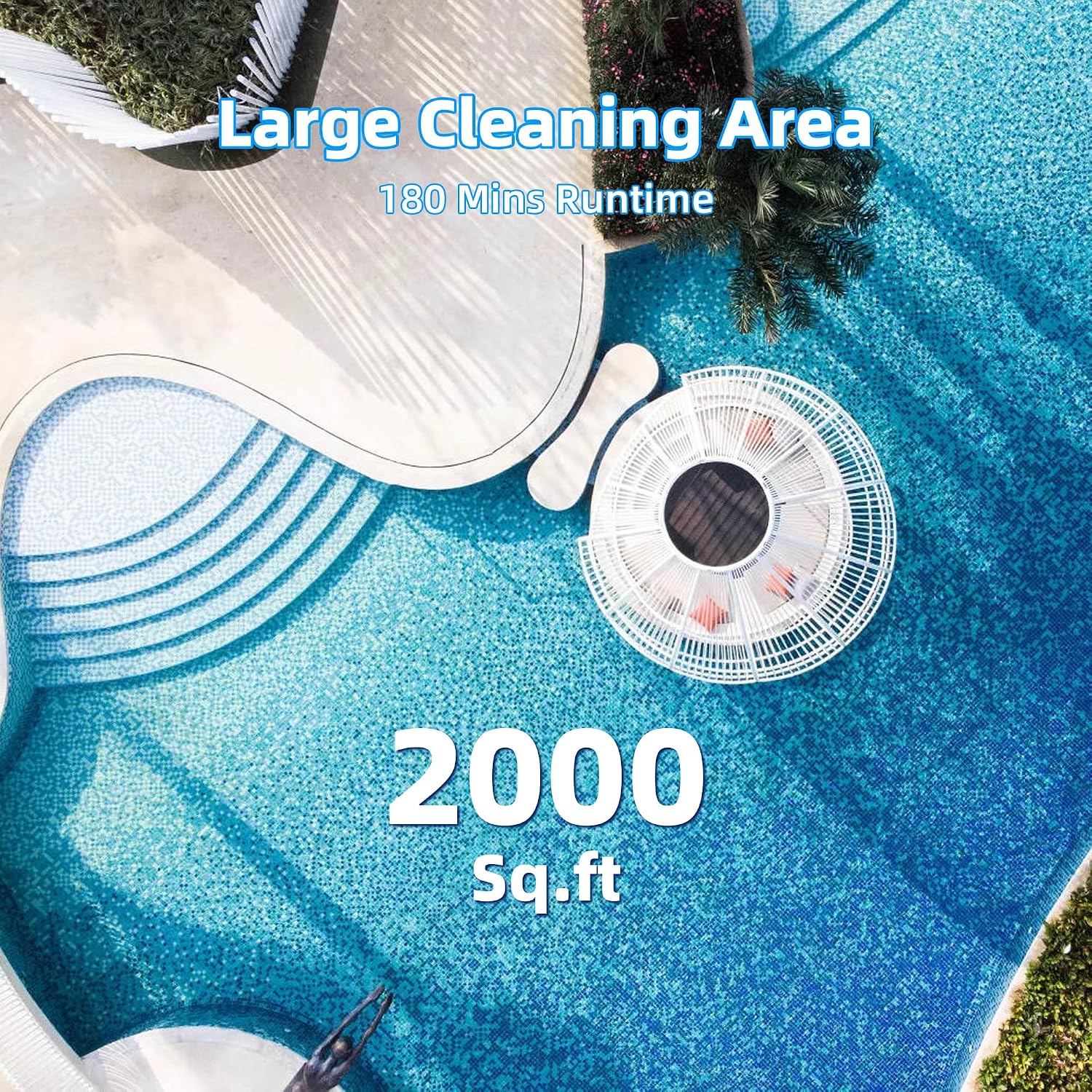 Pool Vacuum for Above Ground Pool, 180 Mins Runtime Cordless Robotic Pool Cleaner, Pool Vacuum Flat Pools up to 2000 Sq.Ft, Self-Parking, Dual Brushless Motors for Above-Ground Pools