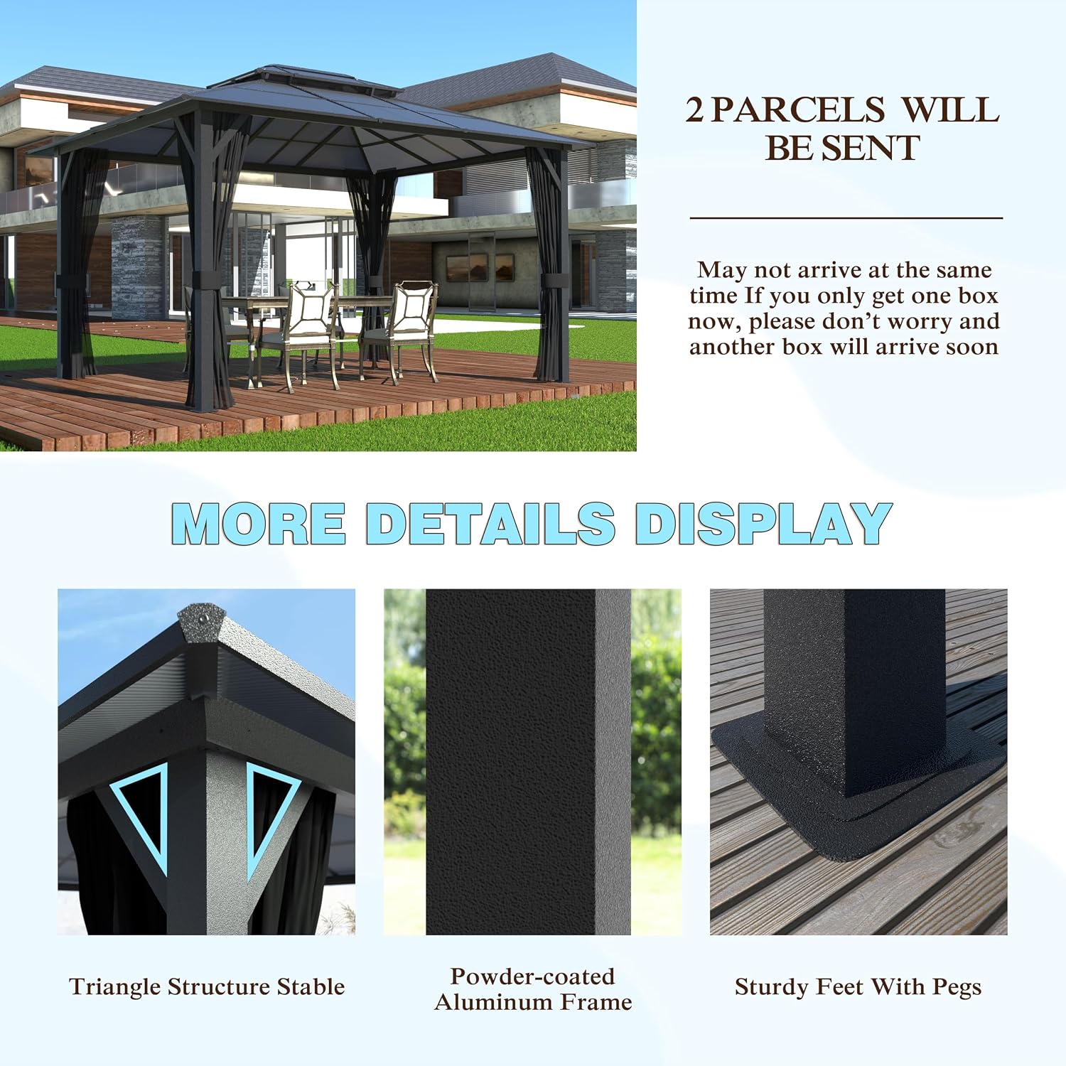 MUPATER Gazebo,10x13 FT Polycarbonate Hardtop Gazebo with Aluminum Frame, Double Roof Patio Gazbeo, Permanent Outdoor Pavilion with Insect-Proof Netting for Patios, Deck, Lawns, Gardens and Pools