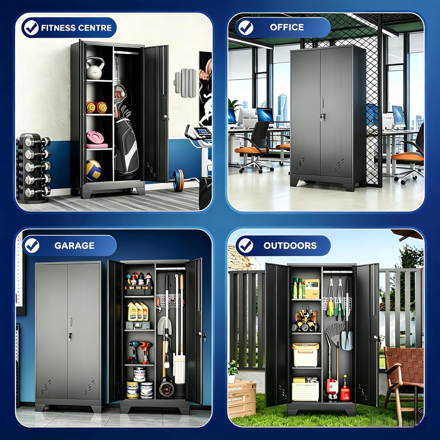 Broom Closet Storage Cabinet, 61' H Metal Storage Cabinet with Locking Doors and Pegboard, Utility Closet for Garage, Laundry Room, Living Room, Home Office