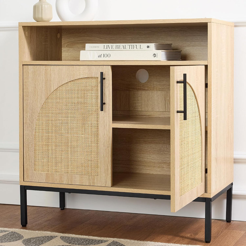 Best Choice Products Rattan Sideboard Buffet Cabinet, Entryway Table, Accent Storage Cabinet, Console Table for Hallway, Living Room, Dining Room - Natural