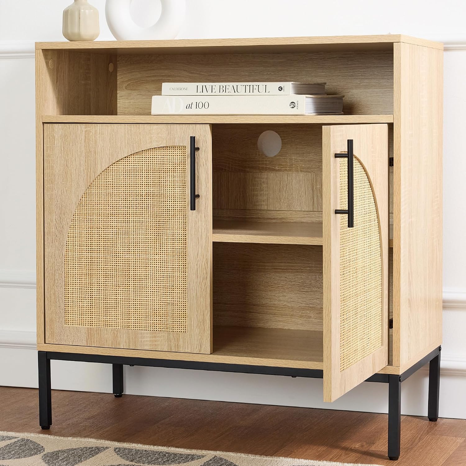 Best Choice Products Rattan Sideboard Buffet Cabinet, Entryway Table, Accent Storage Cabinet, Console Table for Hallway, Living Room, Dining Room - Natural