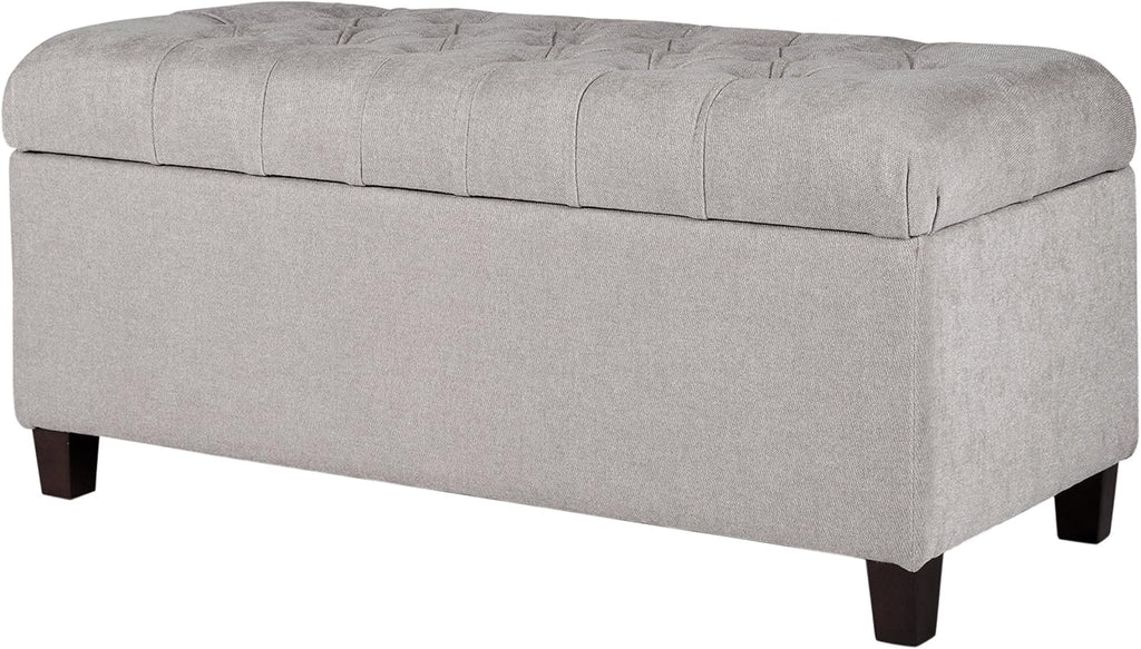 Homepop Home Decor | Tufted Ainsley Button Storage Ottoman Bench with Hinged Lid | Ottoman Bench with Storage for Living Room & Bedroom, Grey