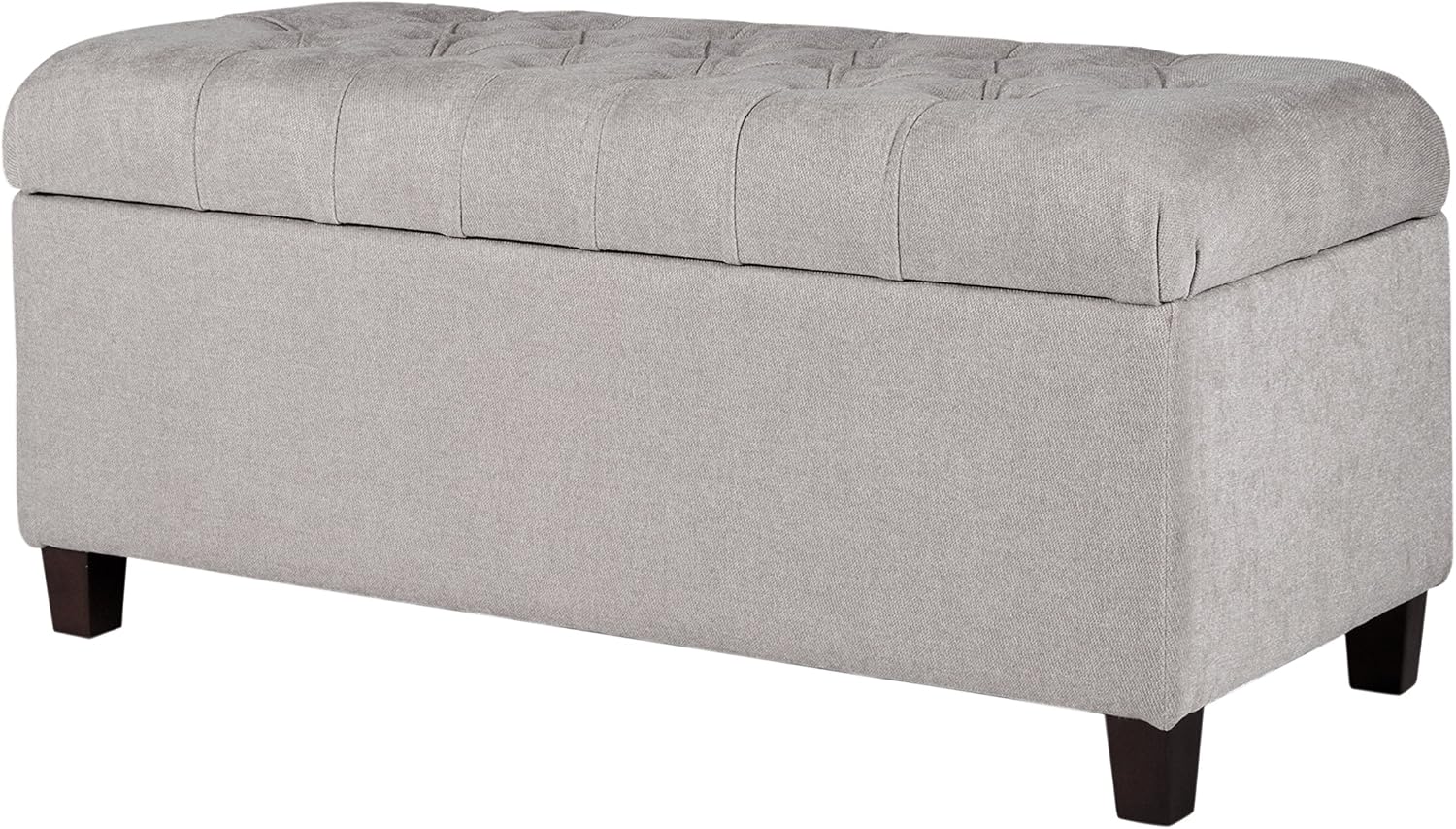 Homepop Home Decor | Tufted Ainsley Button Storage Ottoman Bench with Hinged Lid | Ottoman Bench with Storage for Living Room & Bedroom, Grey