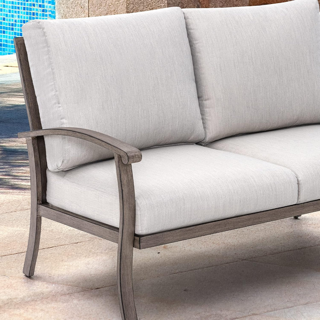 HAPPATIO 7 Piece Aluminum Patio Furniture Set, Outdoor Armchairs with Ottomans and Loveseat, Outdoor Sectional Sofa with Side Table and Coffee Table, Garden Conversation Set for Lawn(Gray)