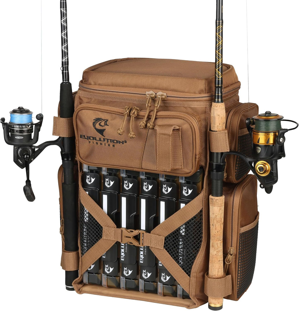 Evolution Fishing Drift Series Tackle Backpack, Outdoor Rucksack w/ 6 Fishing Tackle Trays, Heavy Duty
