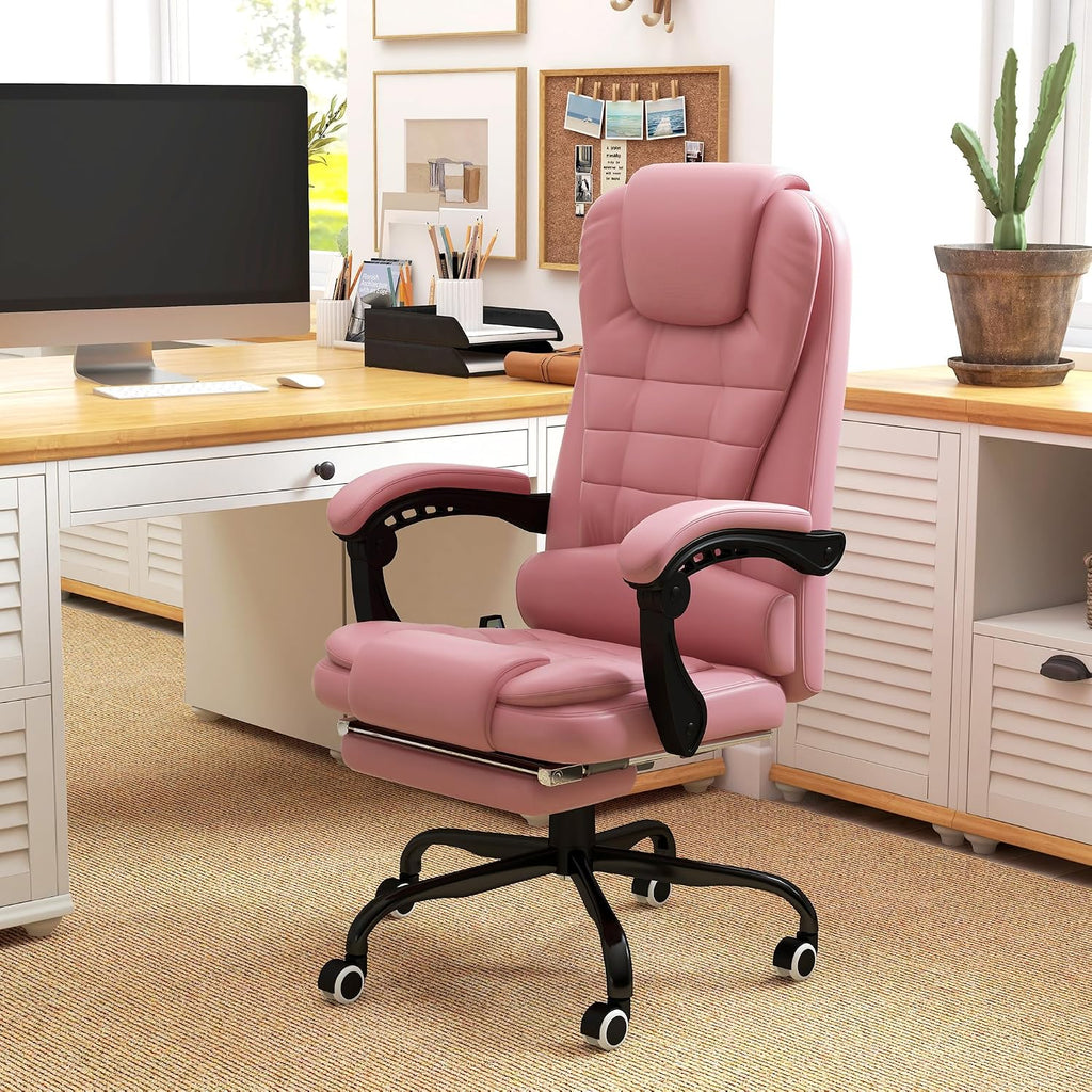 Vinsetto 7-Point Vibrating Massage Office Chair, High Back Computer Chair with Lumbar Support, Footrest, Reclining Back, Adjustable Height, Pink