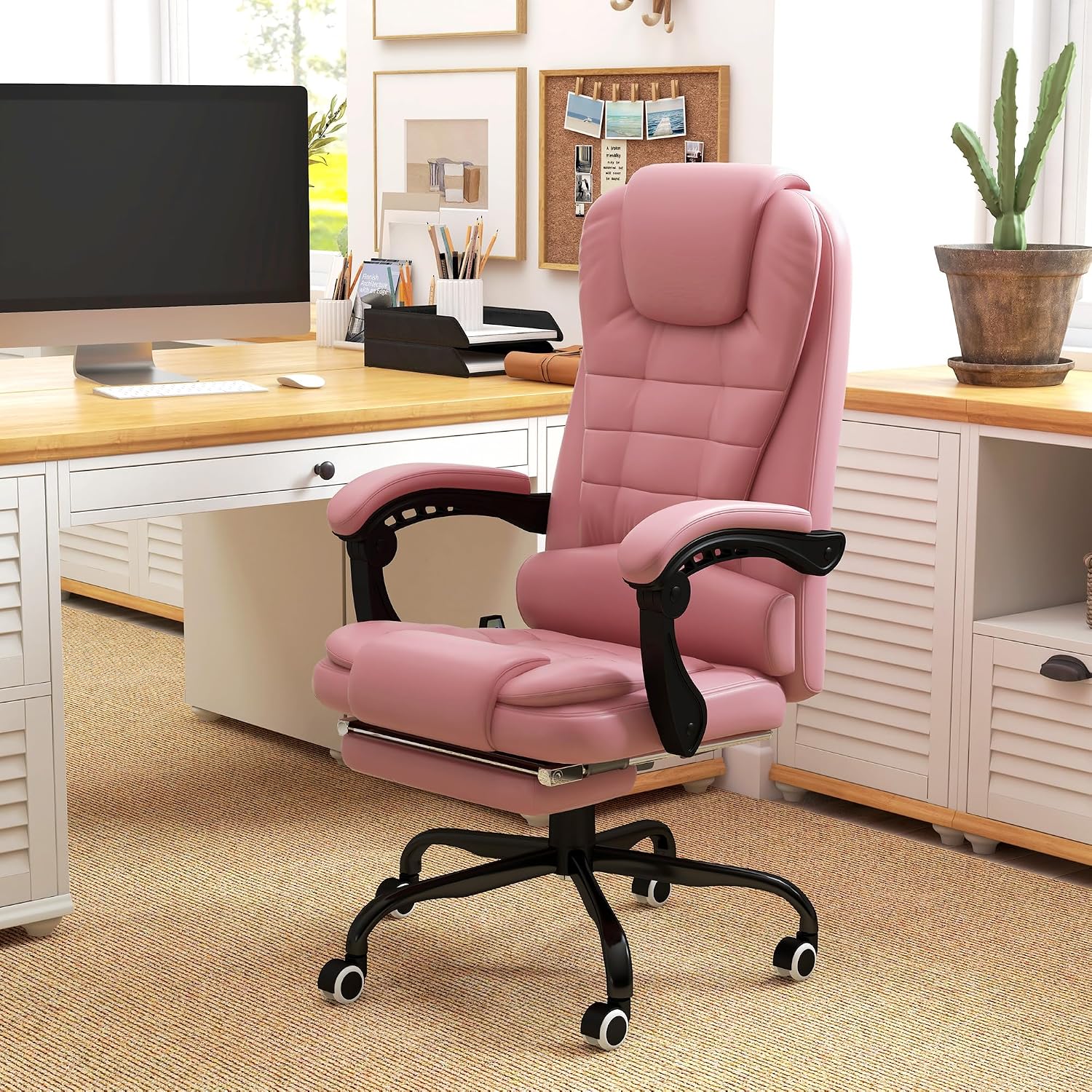 Vinsetto 7-Point Vibrating Massage Office Chair, High Back Computer Chair with Lumbar Support, Footrest, Reclining Back, Adjustable Height, Pink