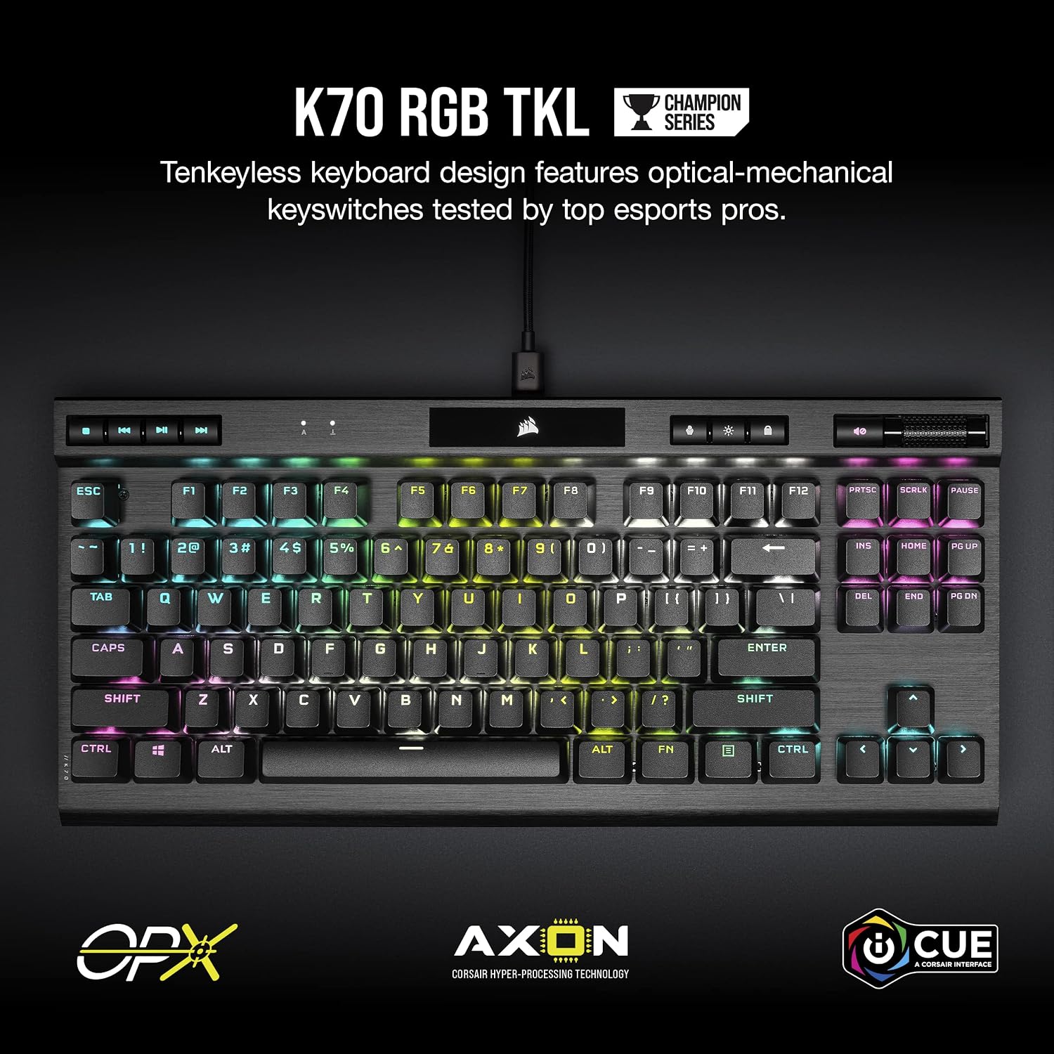 Corsair K70 RGB TKL Champion Series Gaming Keyboard CH-911901A - OPX Switch (Renewed)