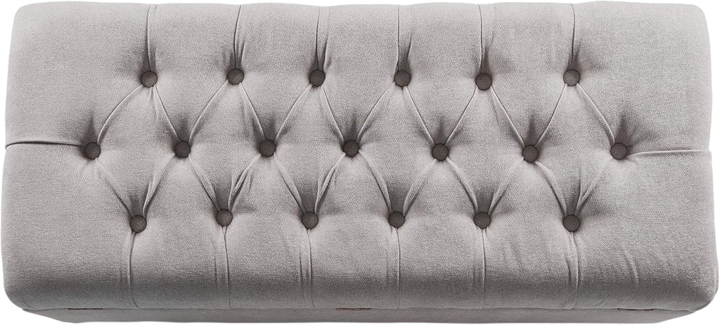 Homepop Home Decor | Tufted Ainsley Button Storage Ottoman Bench with Hinged Lid | Ottoman Bench with Storage for Living Room & Bedroom, Grey