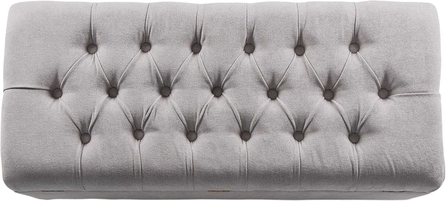 Homepop Home Decor | Tufted Ainsley Button Storage Ottoman Bench with Hinged Lid | Ottoman Bench with Storage for Living Room & Bedroom, Grey