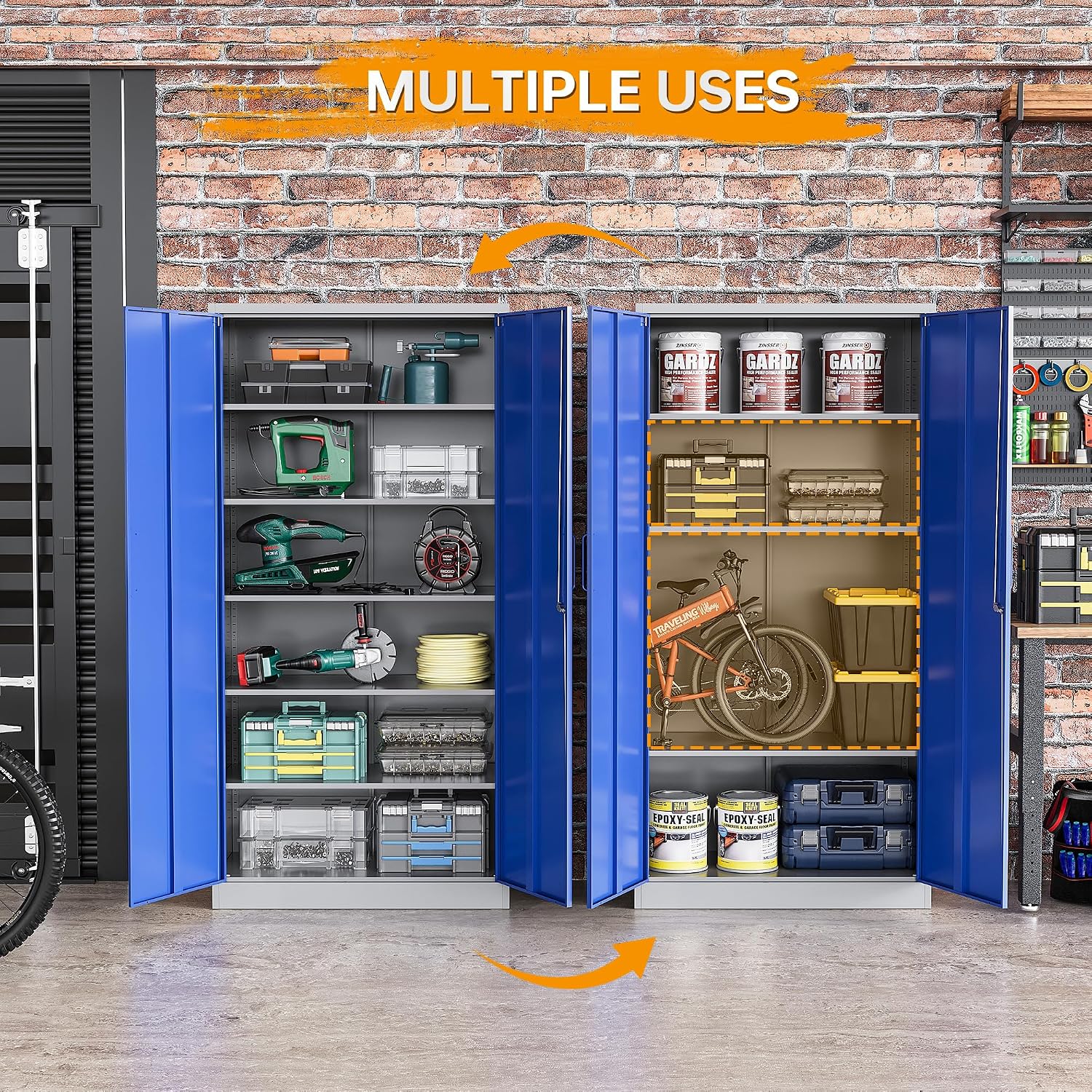 STANI Metal Garage Storage Cabinet with Lock, 71' Steel Lockable File Cabinet, Locking Steel Storage Cabinet with 5 Adjustable Shelves for Home, Office, Garage, Warehouse (Blue Grey, 2 Door - 71' H)