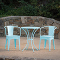 Merax 3 Pieces Bistro Set Iron Retro Bistro Table and Chairs Set of 2 Outdoor Dining Table Set for 2, Round Tabletop, All-Weather for Porch Patio Balcony Lawn Garden (Light Blue)