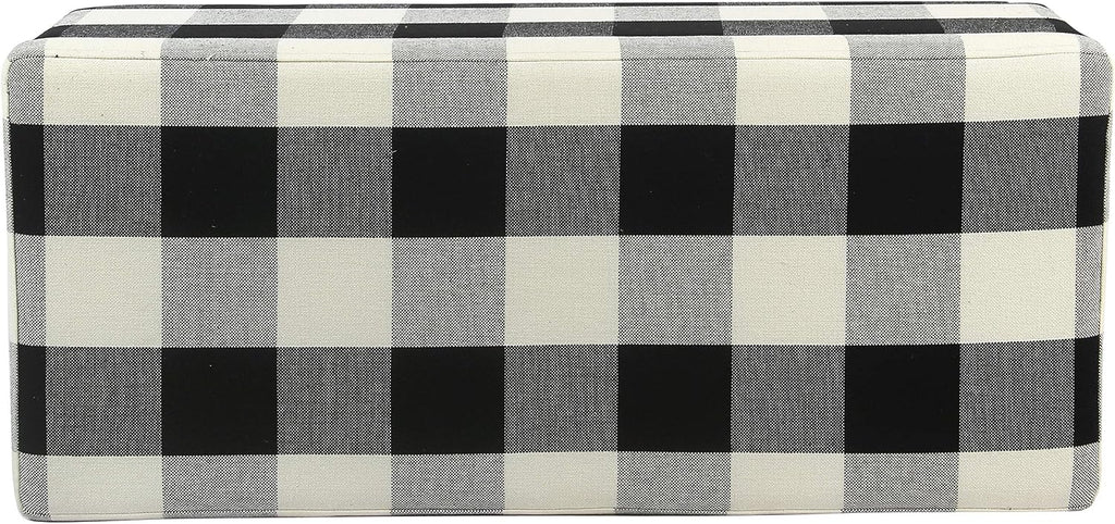 HomePop Large Upholstered Rectangular Storage Ottoman Bench with Hinged Lid, Black Buffalo Plaid