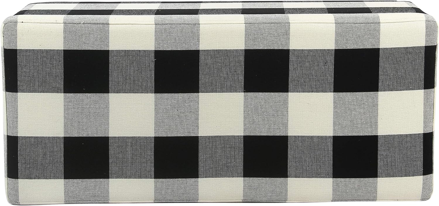 HomePop Large Upholstered Rectangular Storage Ottoman Bench with Hinged Lid, Black Buffalo Plaid