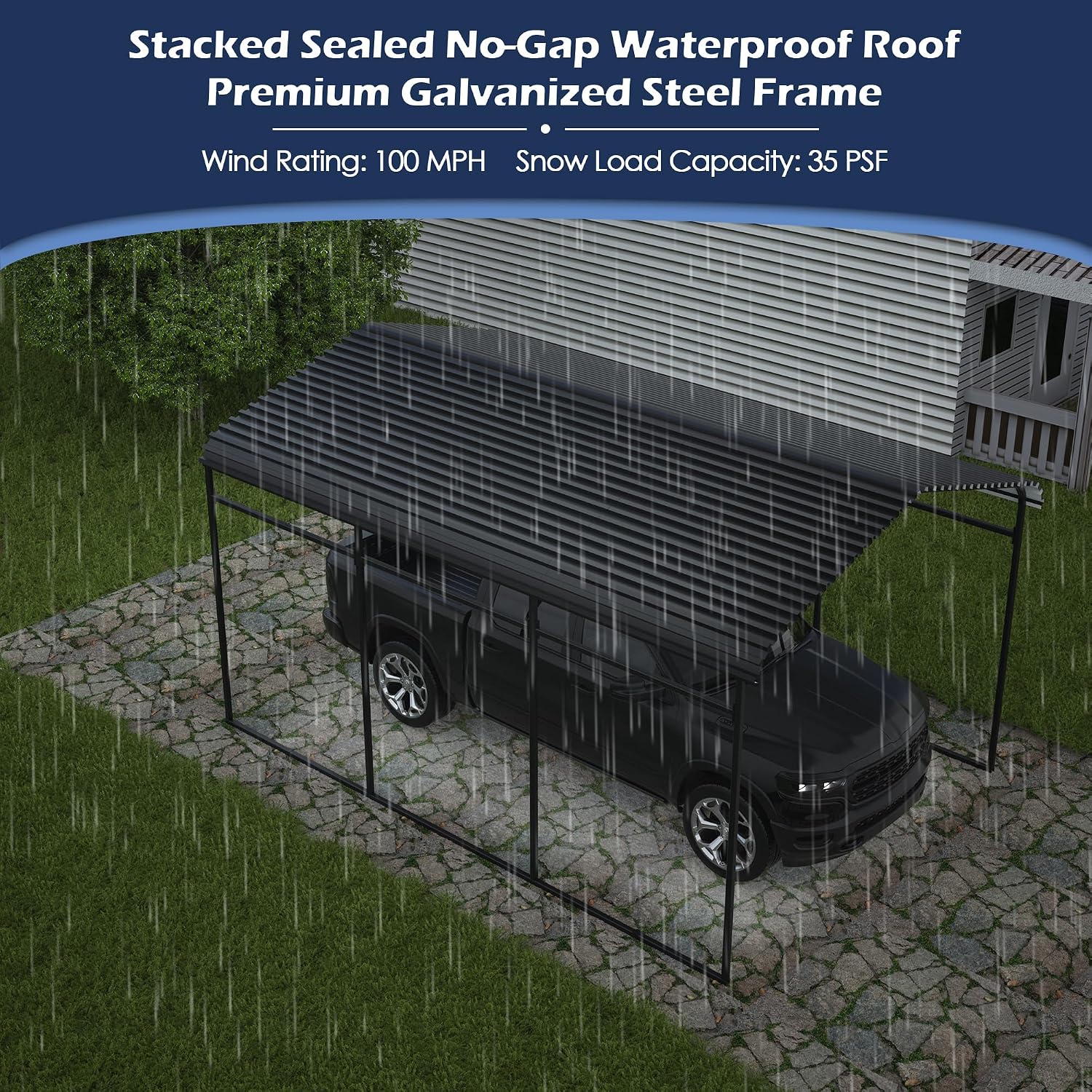 Xilingol Metal Carport, Heavy Duty Carport Canopy with Galvanized Steel Frame and Roof, Outdoor Storage Shed, Car Tent Garage Shelter for Pickup, Truck, Boat and Tractor (10x15 FT Black)