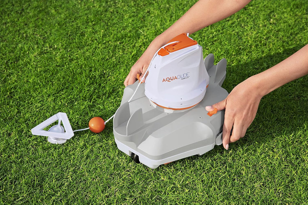 Bestway Flowclear AquaGlide Automatic Pool Cleaning Robot | Robotic Vacuum Cleaner Features Cordless, Rechargeable Battery | Designed for Flat-Bottom Above Ground and Inground Swimming Pools