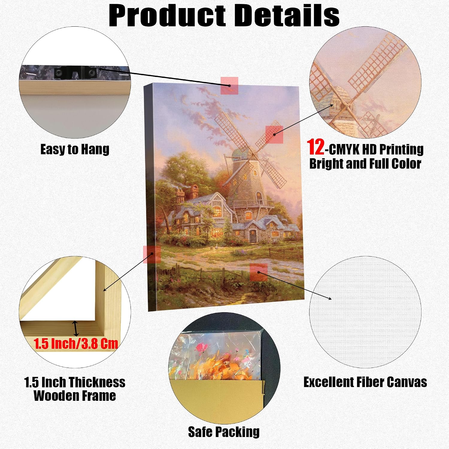 STUDIO HAVEN Thomas Kinkade Canvas Wall Art, Autumn Evening Flower Garden Cozy Glow and Wooden Bench Oil Painting Poster Rustic Landscape Wall Decor, Framed Prints for Home Decor, 48x32Inch