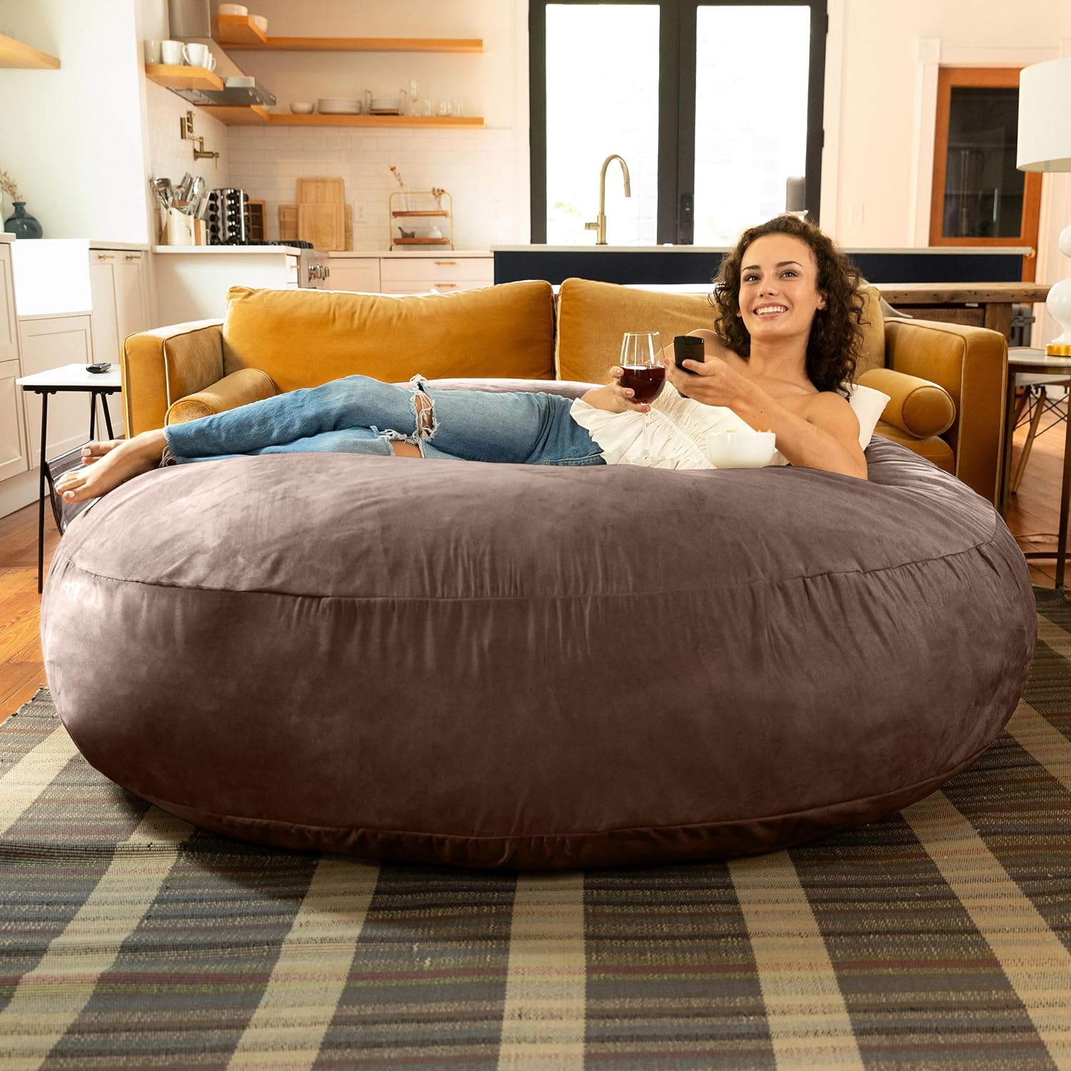 Jaxx 6 Foot Cocoon - 2-in-1 Convertible Bean Bag Bed & Large Bean Bag Chair for Adults, Chocolate