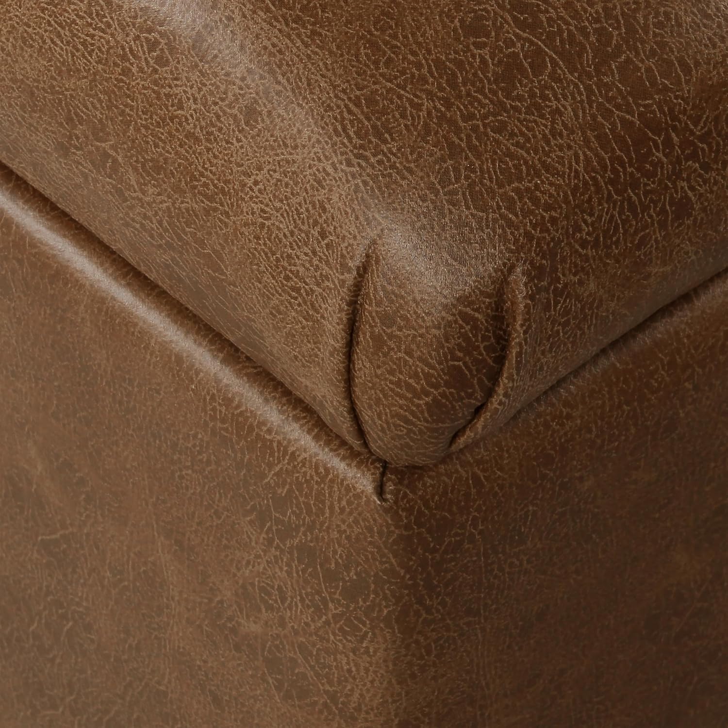 Homepop Home Decor | Button Tufted Storage Bench | Ottoman Bench with Storage for Living Room & Bedroom, Distressed Brown Faux Leather