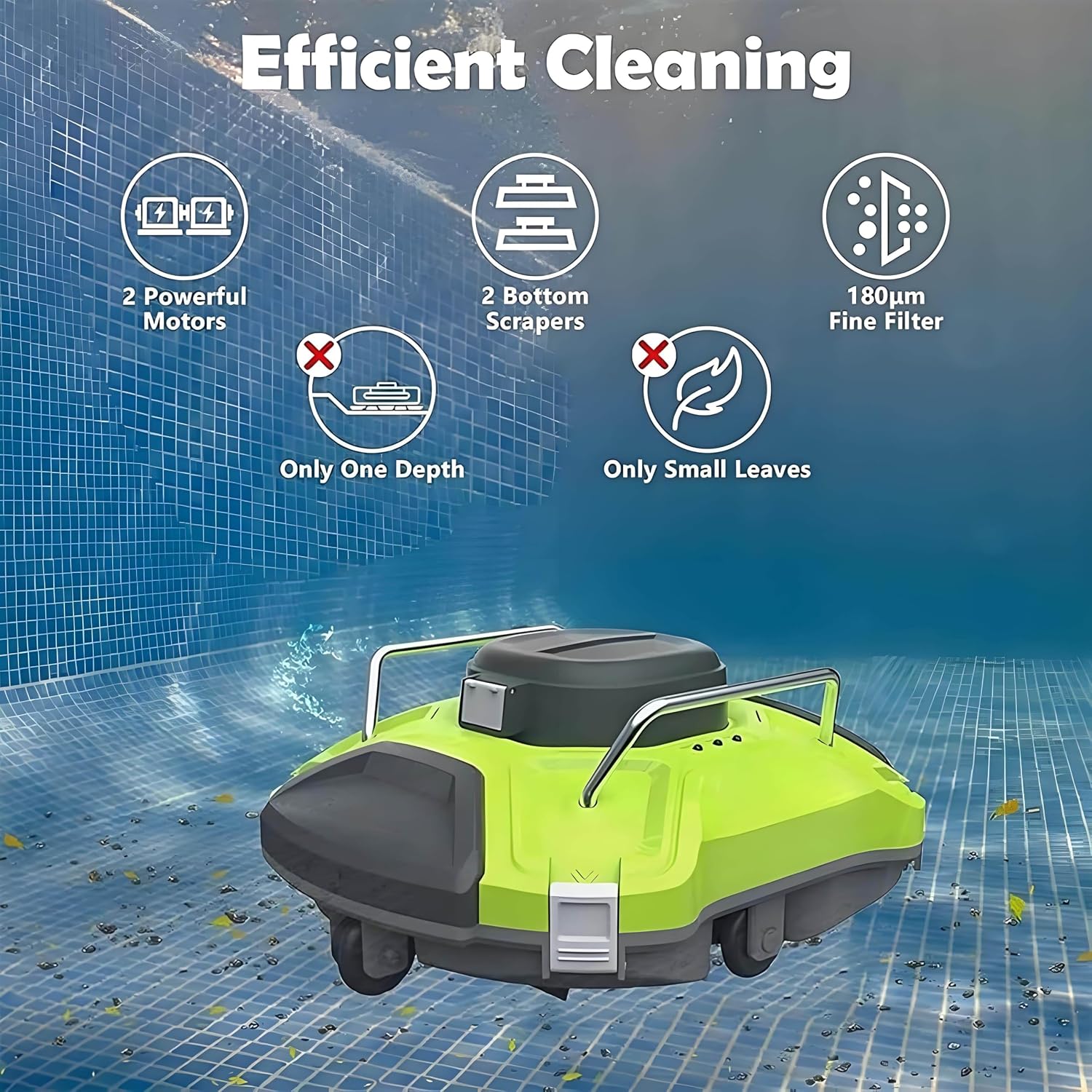 Fully Automatic Pool Cleaner Robot, Cordless Pool Cleaner Machine, Automatic Pool Cleaning Robot, Efficient Cleaning, Strong Suction, 5000mAh, for Efficient Swimming Pool Maintenance