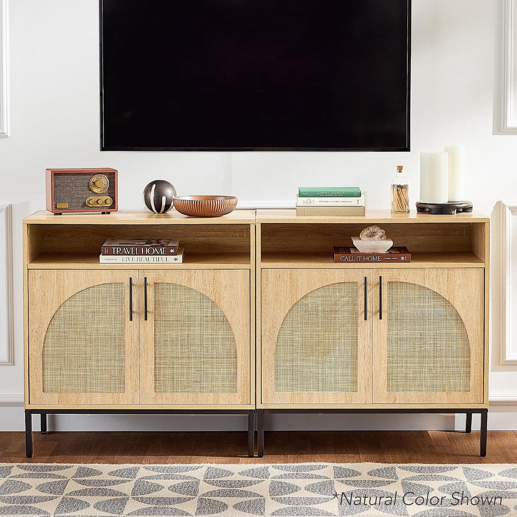 Best Choice Products Rattan Sideboard Buffet Cabinet, Entryway Table, Accent Storage Cabinet, Console Table for Hallway, Living Room, Dining Room - Black